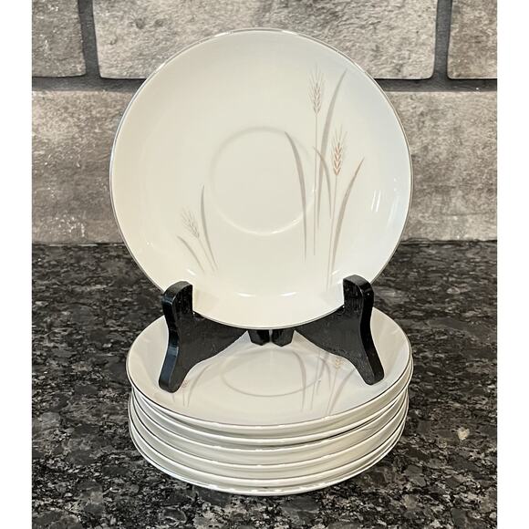 7 Vintage Platinum Wheat 5 3/4” Saucers Fine China of Japan - Picture 1 of 5